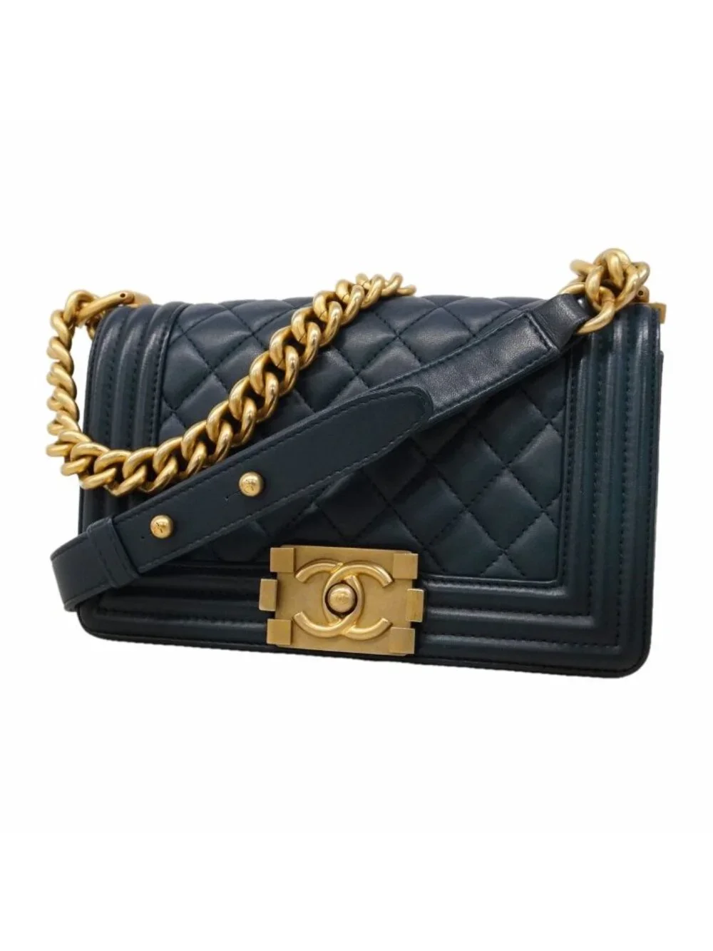 Chanel Shoulder Bag Boy Lambskin Navy Gold